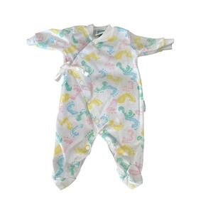 Little Me Vintage Footed Sleeper Pastel Footprint Kimono Snap‎ Newborn 0-11 lbs